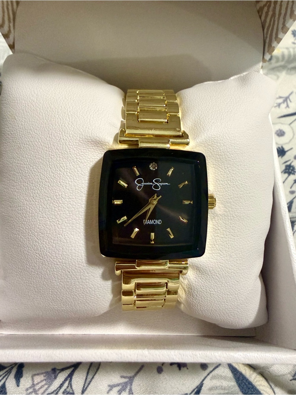 Jessica Simpson Gold Tone Watch with Black Square Dial, NIB